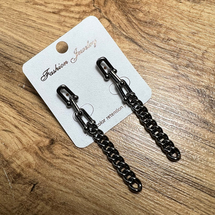 Серьги "Цепи" 12 звеньев плетение комбо узелки панцирные металл графитовый 6 см