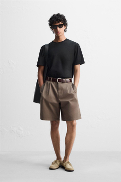 ZARA ФУТБОЛКА КЛАССИЧЕСКОГО КРОЯ СРЕДНЕЙ ПЛОТНОСТИ, ЧЕРНЫЙ