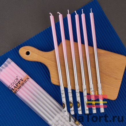 Набор свечей для торта «Жемчуг» (розовый с серебром, 14 см) 6 шт