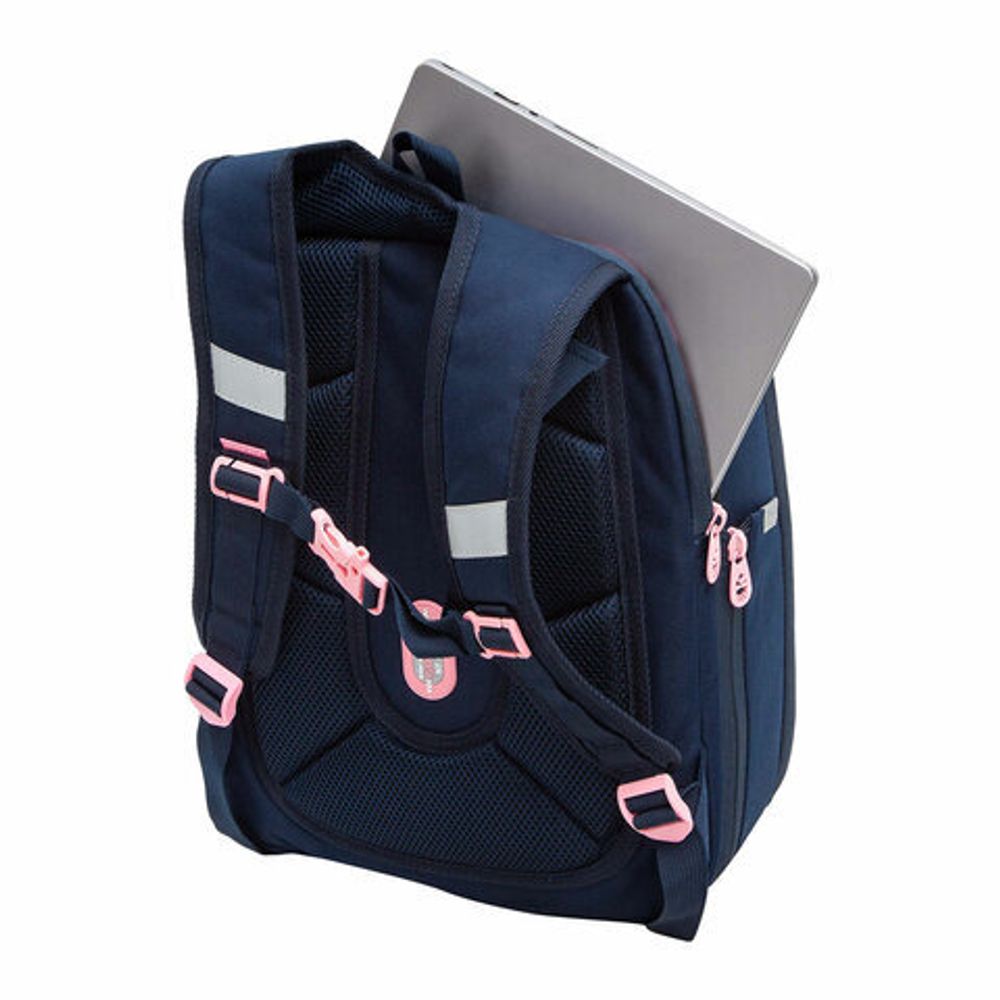 Ранец GRIZZLY анатомическая спинка, с брелоком, для девочек, "MICE", 36х29х18 см, RAf-392-3/3