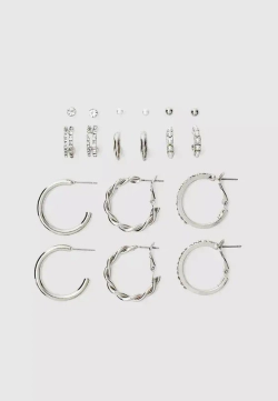 STRADIVARIUS Набор из 9 серёжек со стразами и жемчужными бусинами, серый