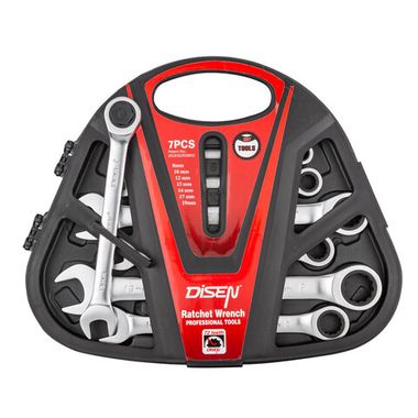 Набор ключей трещоточных 7пр.(8,10,12,13,14,17,19мм),в пластиковом держателе DISEN DSD1515