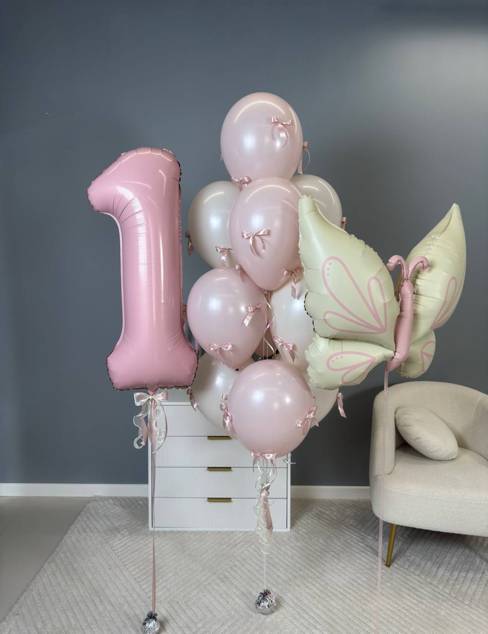 Набор шаров на годик №634 бабочка бантики