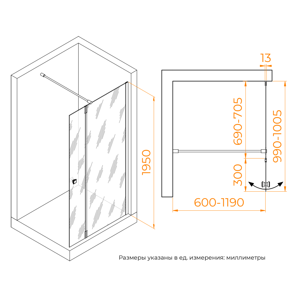 Душевая перегородка RGW WA-054B (WA-010B + Z-072B) (Прозрачное, 700)
