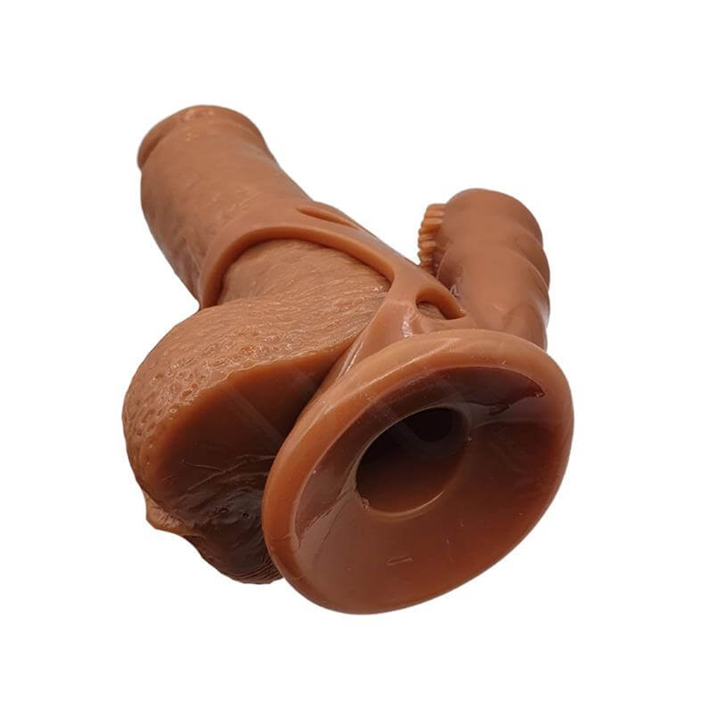 Коричневый полый поясной фаллоимитатор с вибронасадкой Jiang - 18 см. (Цвет: коричневый)