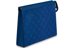 LOUIS VUITTON Pochette Voyage Monogram Eclipse Taiga Leather Mm Pacific Blue