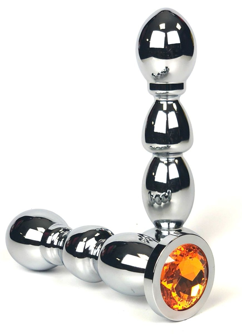 Серебристая анальная ёлочка с оранжевым кристаллом - 13 см. (Цвет: оранжевый)