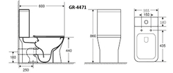 Унитаз напольный Grossman Cristal GR-4471S Безободковый с тонкой крышкой, 2 места