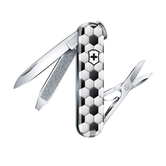 Складной нож Victorinox 0.6223.L2007 World of Soccer c клинком из стали X55CrMo14, рукоять Cellidor