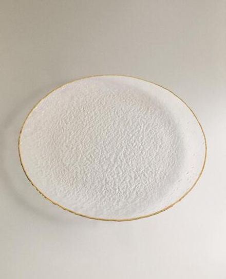 ZARA HOME СЕРВИРОВОЧНАЯ ТАРЕЛКА ИЗ РЕЛЬЕФНОГО СТЕКЛА С ЗОЛОТИСТОЙ КРОМКОЙ, ПРОЗРАЧНЫЙ
