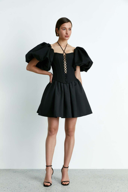 Топ корсетного типа из тафты с пышными рукавами и шнуровкой