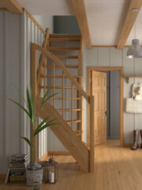 Лестница на второй этаж ЛС-91м+1 Правая под покраску