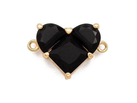 Коннектор-подвеска "Сердце" 12,5мм, с черными кристаллами