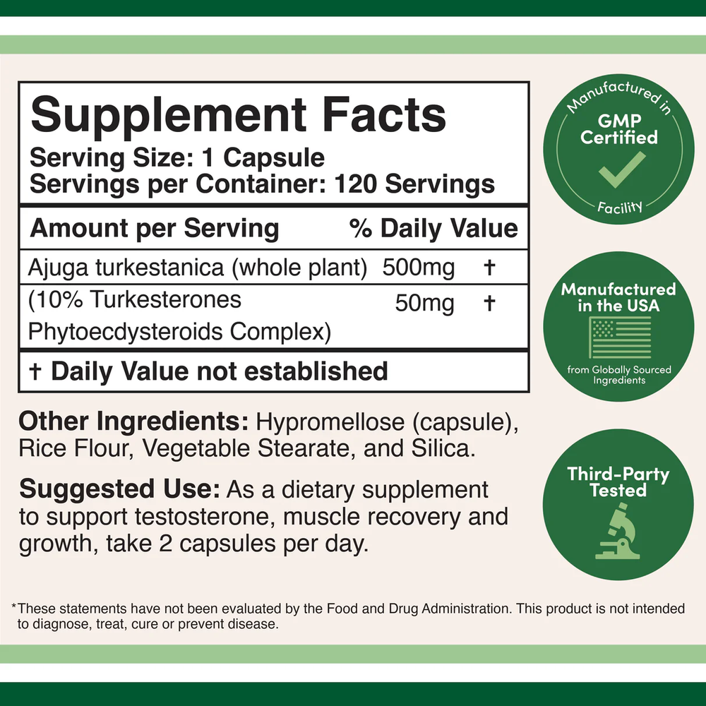 Double Wood Supplements - Turkesterone - 120 x 500 mg capsules