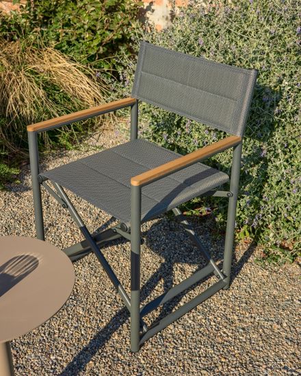 Складной уличный стул Tisno из графитового алюминия и серого текстиля