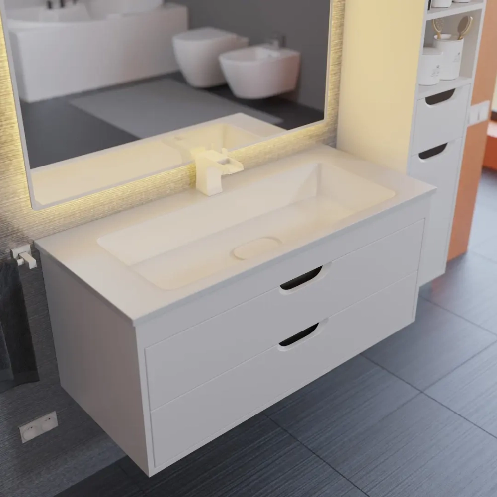 Тумба с раковиной для ванной Uperwood Modul 100 см, подвесная, матовая, белая/графит