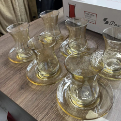 Чайный набор "Армуды" на 6 персон с блюдцами/Pasabahce. Турция (оранжевый)