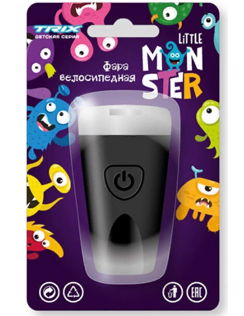 Фара TRIX Little Monster детская, передняя, 1 супер яркий белый диод, линза,3 режима, силикон, черная (20/100)