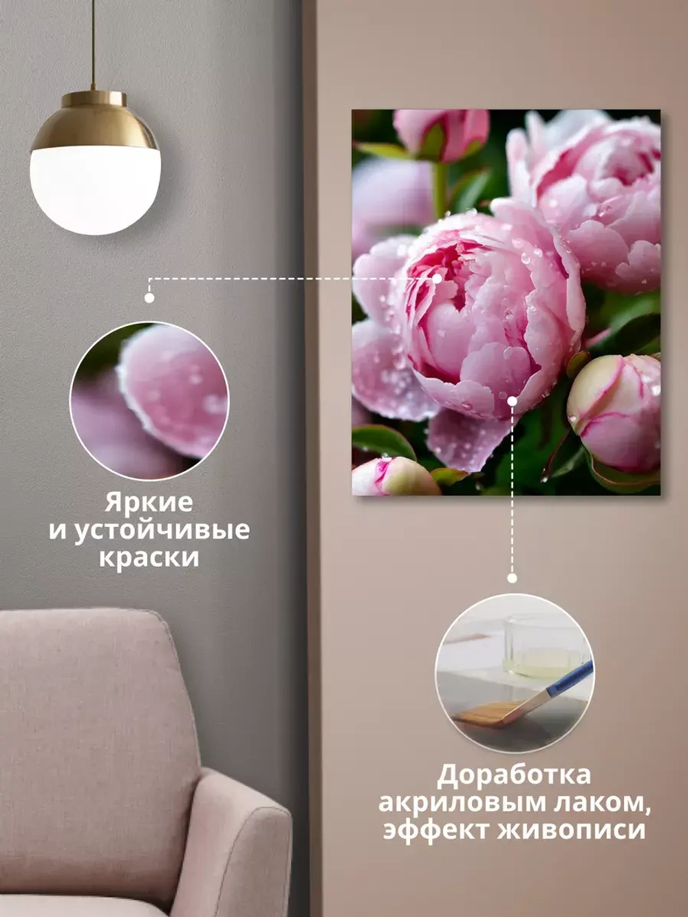 Модульная картина на стену Розовые пионы