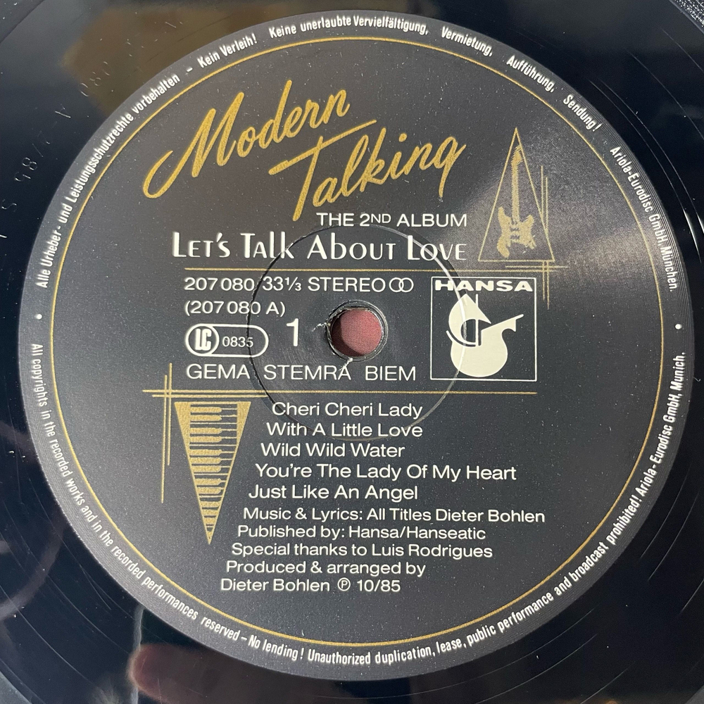 Винтажная виниловая пластинка LP Modern Talking, Let's Talk About Love The 2nd Album (Германия 1985) Cheri Cheri Lady