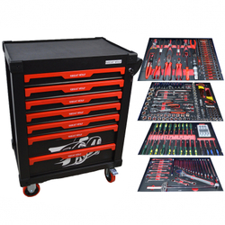 Инструментальная тележка с инструментом GW-7ST1 Black (Great Wolf, 249поз), 7 ящиков, увеличенные колеса с тормозом, ЦЗ, усиленная