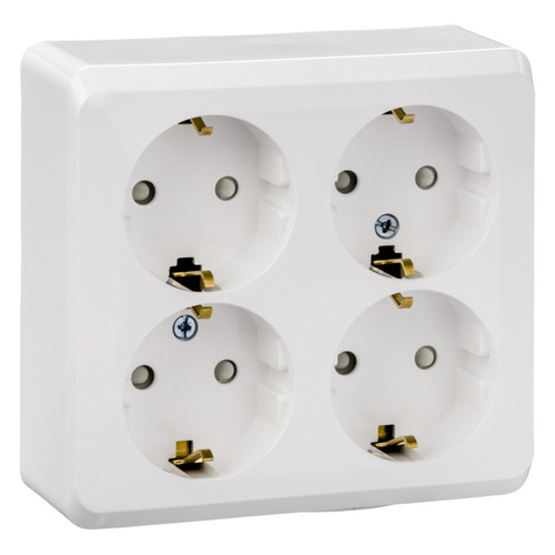 Schneider Electric ЭТЮД Белый Розетка 4-местная открытая установка с заземляющими контактами со шторками PA16-208B