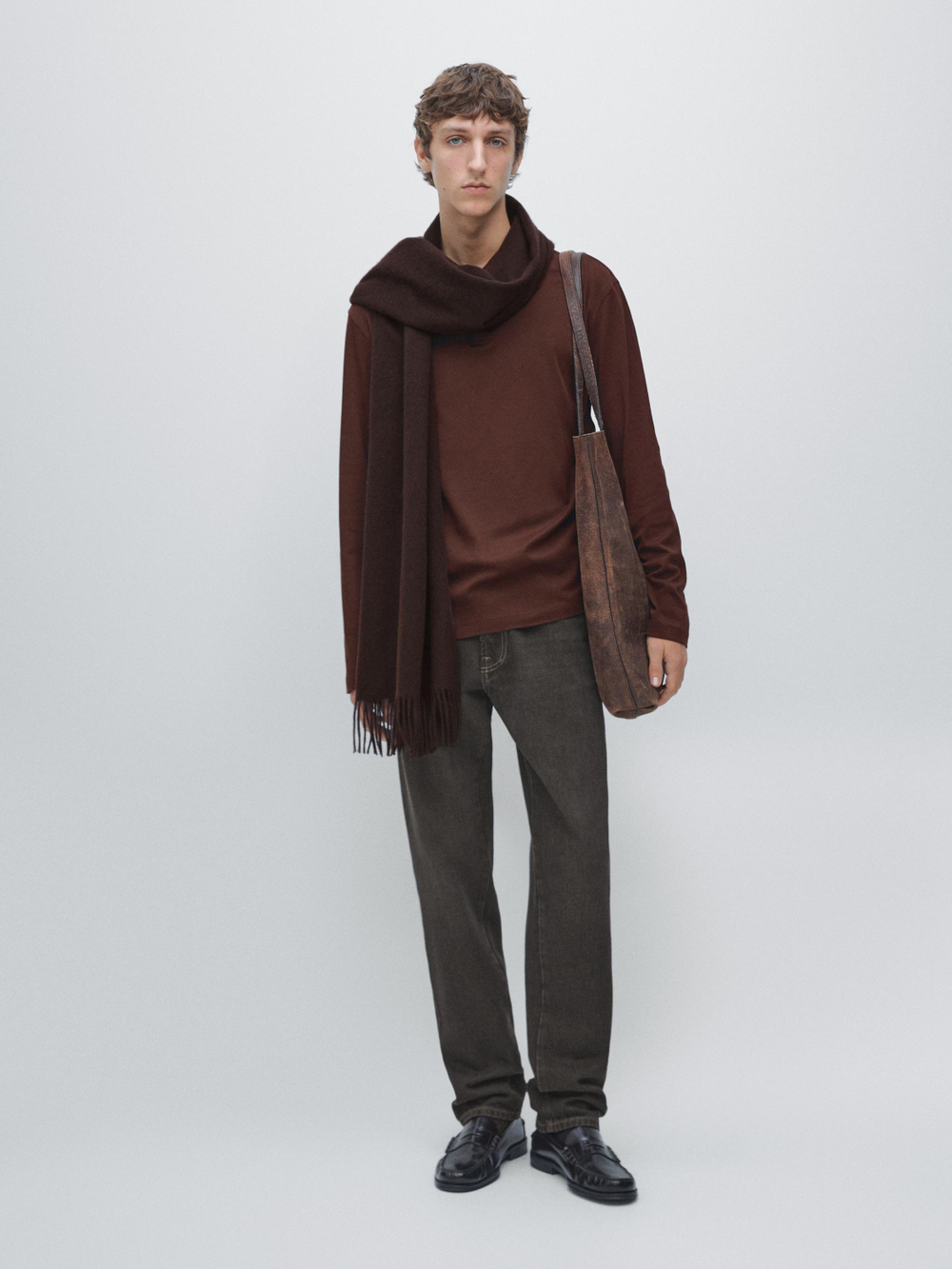 Massimo Dutti Поло с длинными рукавами и кнопками, бордо