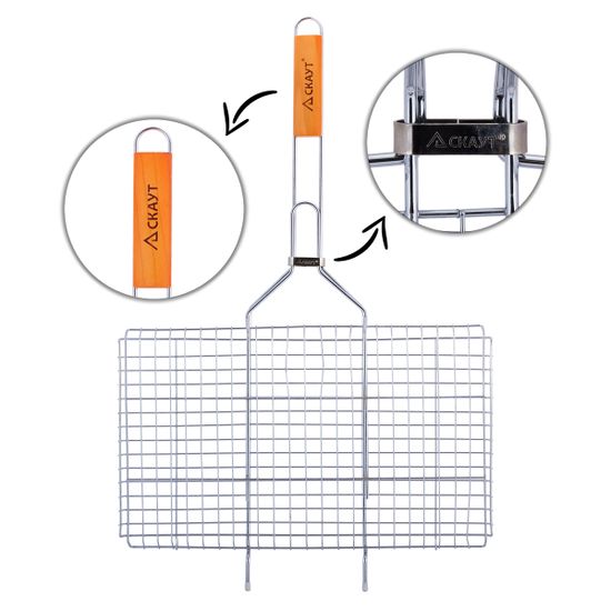 Решетка для гриля 44х27х3 см. из хромированной стали СКАУТ СК-0717 с деревянными ручками