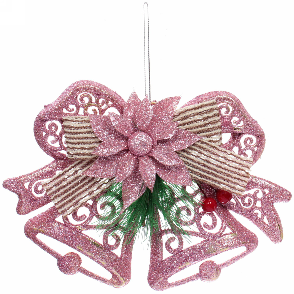 Украшение подвесное «Колокольчик с цветочком» 18*14 см, розовое золото