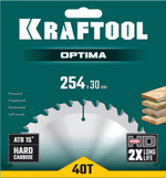 KRAFTOOL Optima, 254 х 30 мм, 40Т, пильный диск по дереву (36951-254-30)