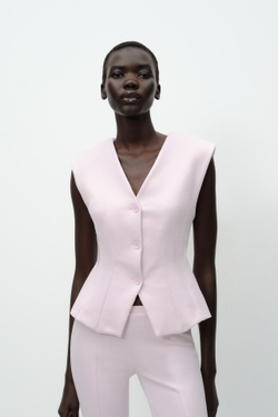 ZARA ТОП ИЗ ИНТЕРЛОКА БЕЗ РУКАВОВ, РОЗОВЫЙ