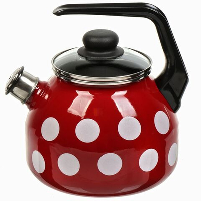 Чайник сталь, эмал, 3 л, свист, бел бол горох, руч консоль, Сиб товары, индукц, вишн, С2717.3ЯР*106