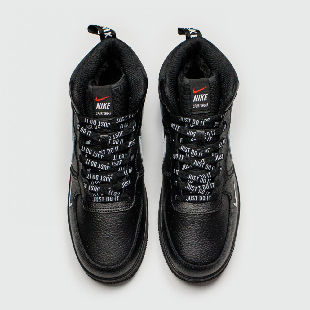 кроссовки Nike Air Force 1 Mid Black / White Swoosh Winter
