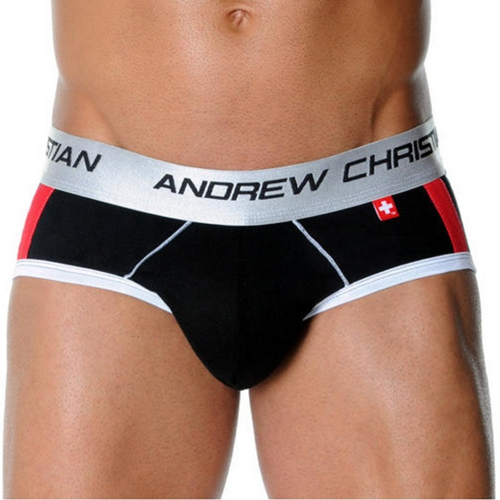 Мужские трусы брифы черные с передним пуш-ап Andrew Christian Shock Jock Racer Brief