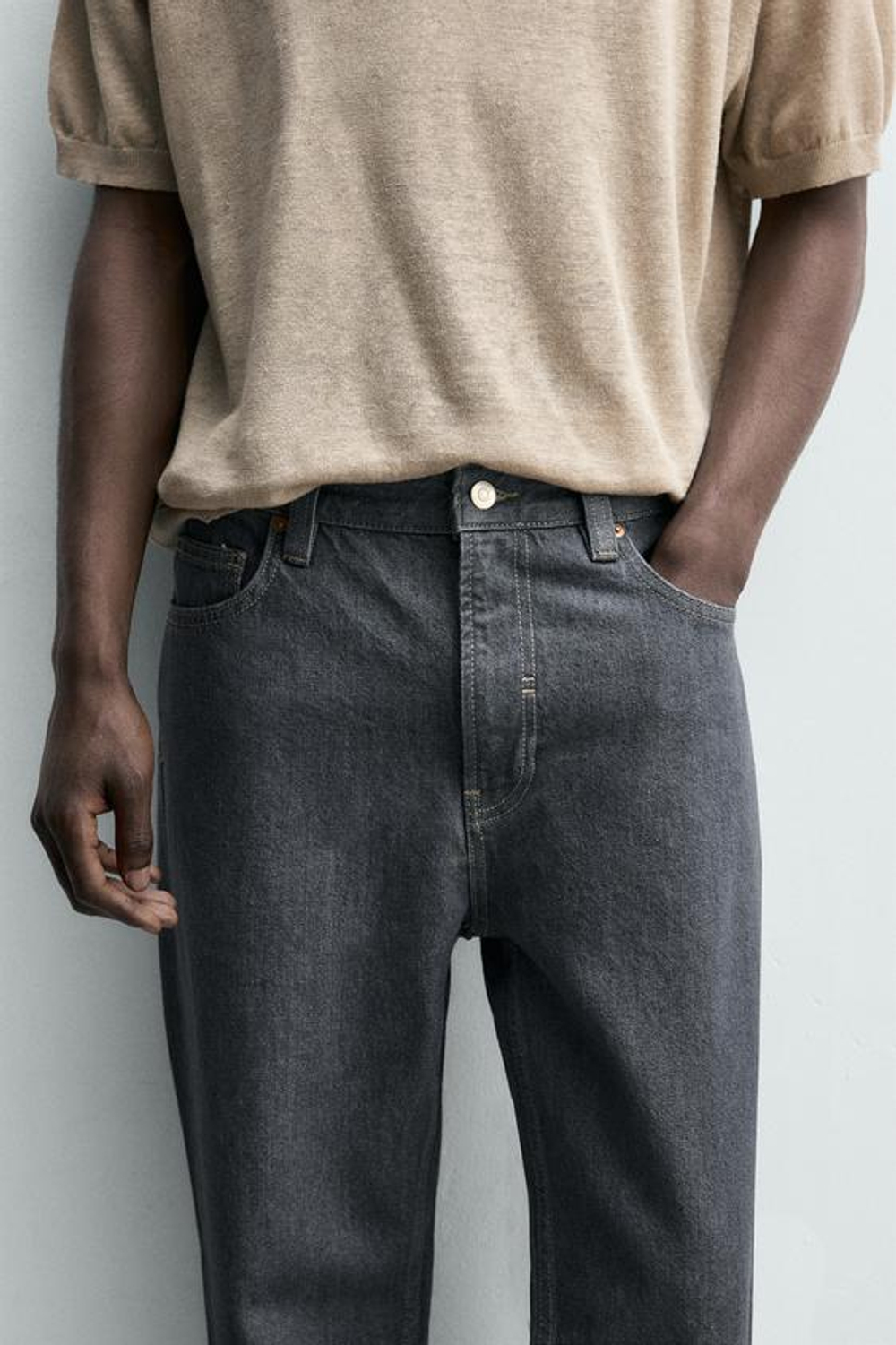 ZARA ДЖИНСЫ STRAIGHT FIT, СЕРЫЙ