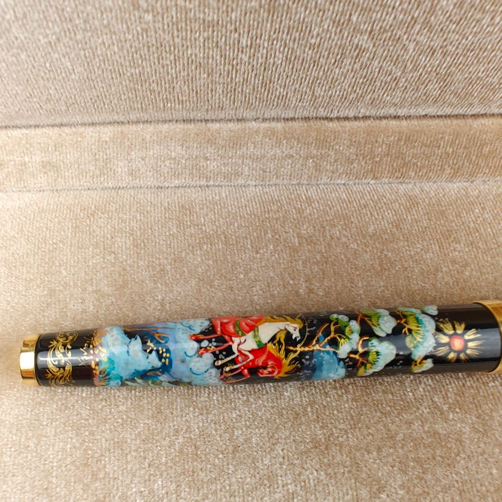 Ручка с ручной росписью Палех "Сказочная тройка" в футляре