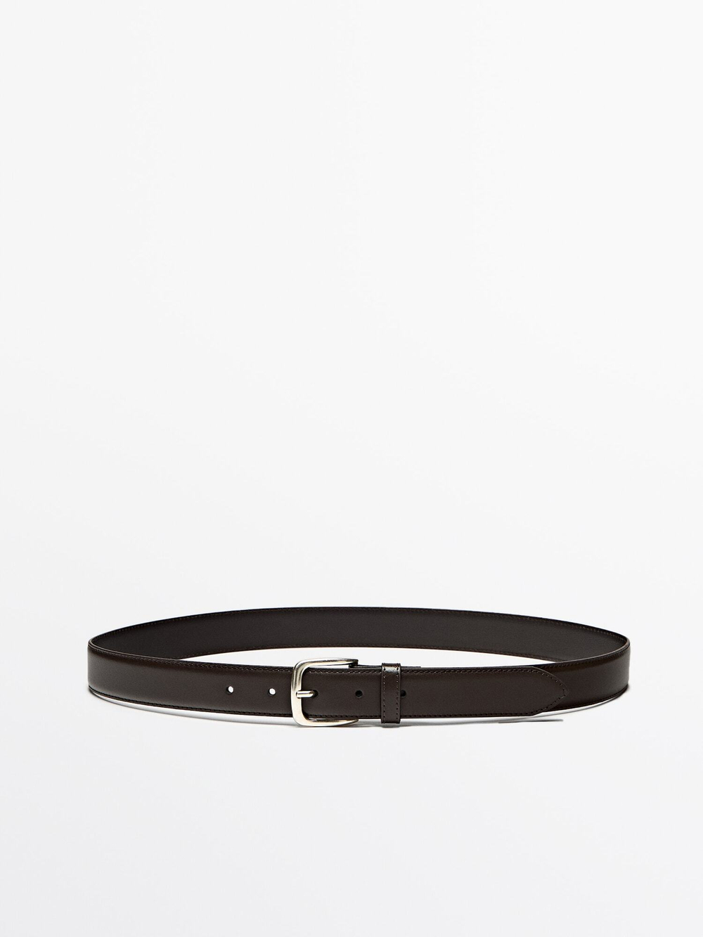 Massimo Dutti Кожаный ремень с декоративной строчкой, коричневый