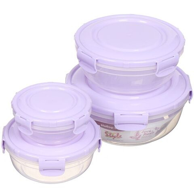 Контейнер пищевой для СВЧ пластик, 0.4, 0.8, 1.35, 2.25 л, 4 шт, кругл, DDStyle, Style, 30552