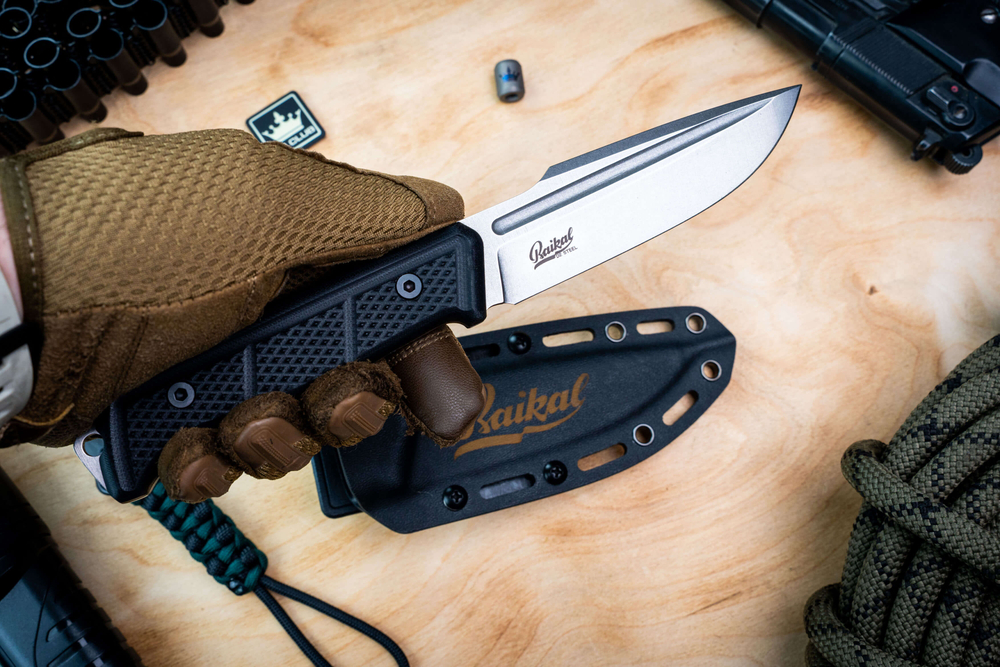 Туристический нож Baikal D2 StoneWash Kydex, G10 Black