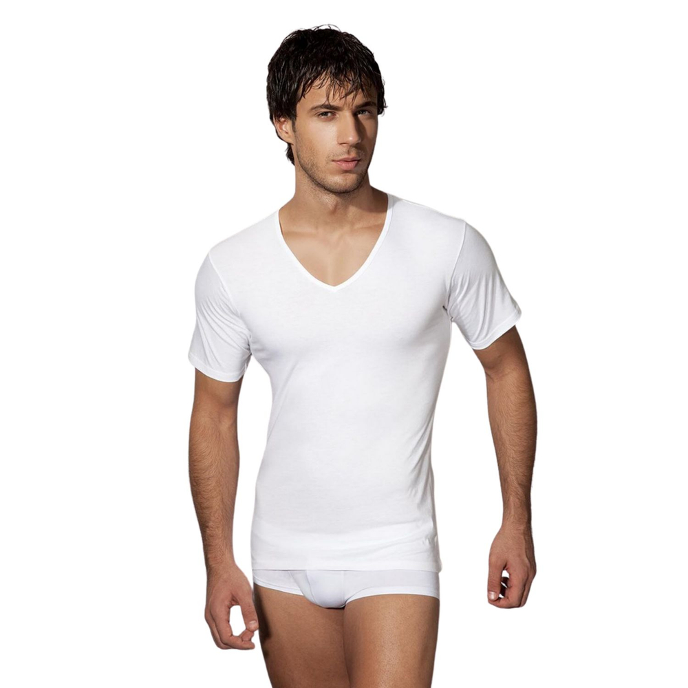 Классическая футболка из хлопка с V-образным вырезом Doreanse Cotton Basic (Размер: L) (Цвет: белый)
