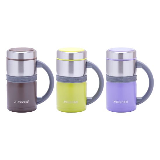Термокружка 500 мл. из нержавеющей стали Kamille KM-2018 с пластиковой ручкой