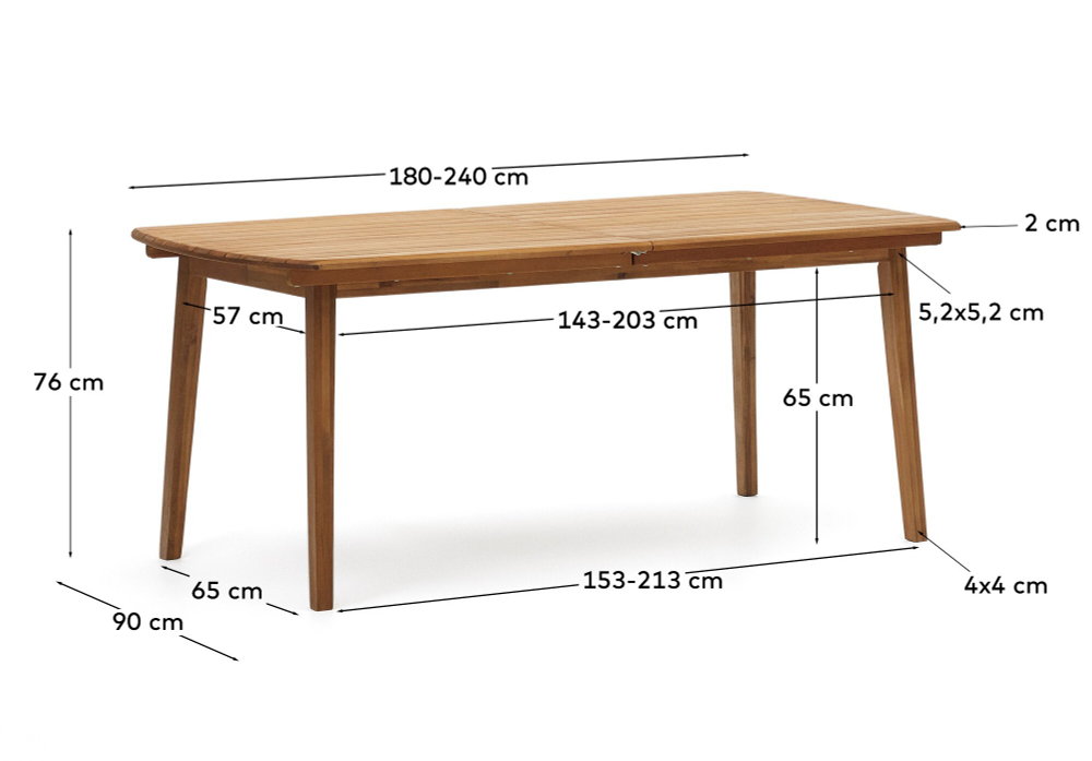 Thianna Раскладной уличный стол из массива акации 180 (240) x 90 см