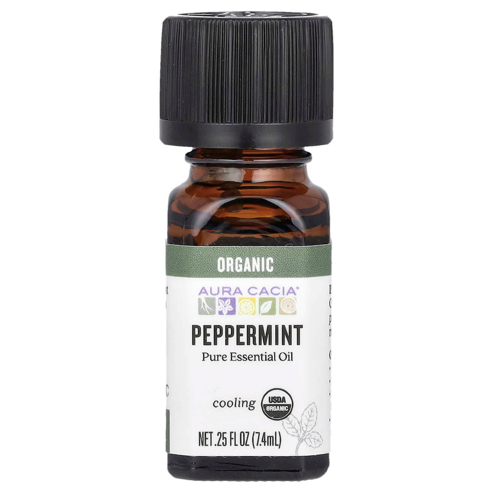 Aura Cacia, Органическое чистое эфирное масло, перечная мята, 7,4 мл (0,25 жидк. унц.)