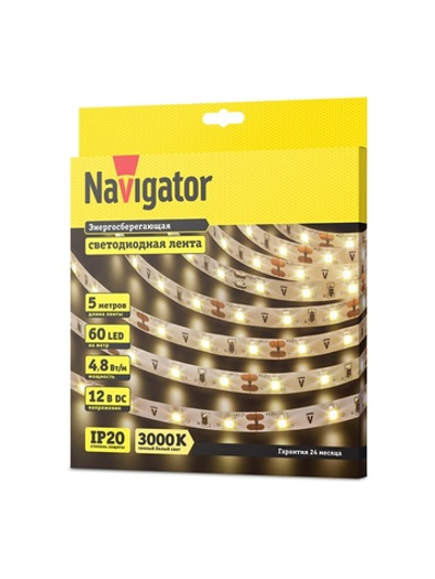 Лента светодиодная 71 402 NLS-3528WW60-4.8 IP20 12B R5 4.8Вт/м (уп.5м) Navigator 71402