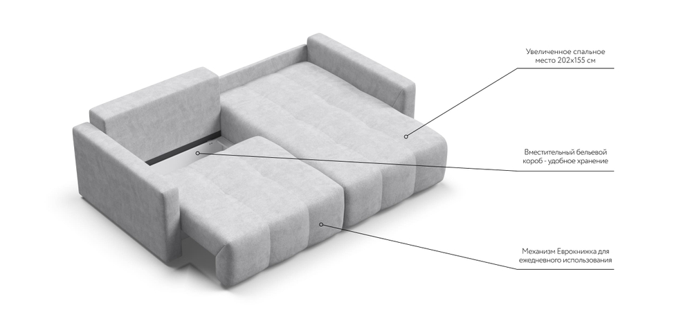 Угловой диван Босс Тренд Шенилл Клауд серый