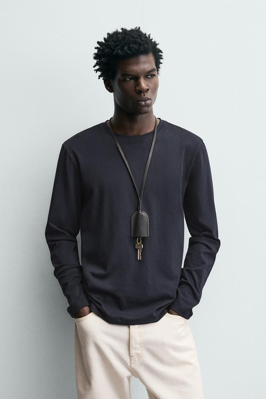 ZARA БАЗОВАЯ ФУТБОЛКА SLIM FIT, МОСРКОЙ СИНИЙ