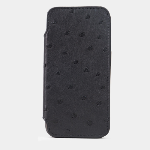 Чехол для iPhone 14 Pro Max из кожи страуса, черного цвета
