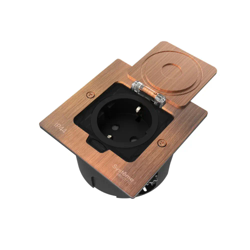 MultiDesk Лючок с розеткой 2К+З, 16А/250В, IP44 с монтажной коробкой для стены, фальшпола, стола Мед