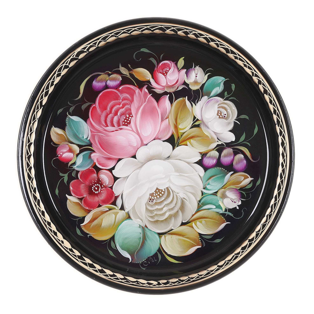 Жостовский поднос декоративный, размер 22 см (A5), металлический