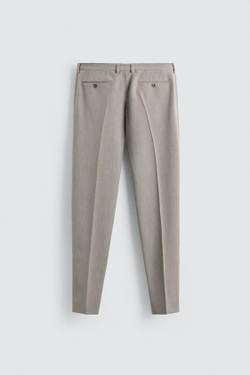 ZARA КОСТЮМНЫЕ БРЮКИ ИЗ РЕЛЬЕФНОЙ ТКАНИ КЛАССИЧЕСКОГО КРОЯ, БЕЖЕВЫЙ
